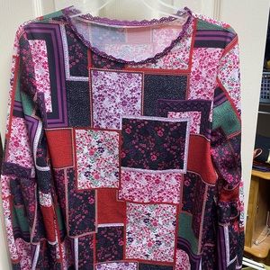Patchwork color block, shirt, long sleeve, size large boutique